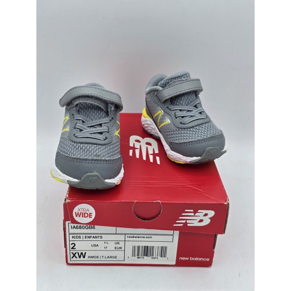 NIB New Balance 680v6 Kids Size 2 XW Hook & Loop Running Shoes Extra Wide
